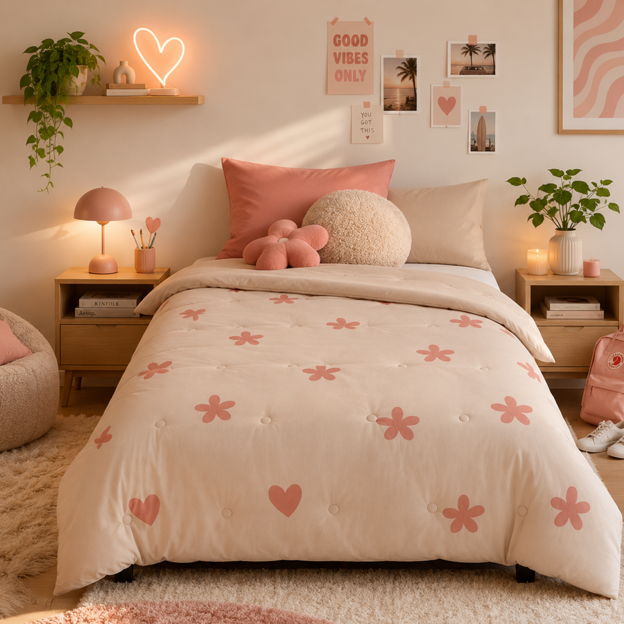 Drøm Rose Dawn - La couette sans housse pour adolescents |housse intégrée |lavable